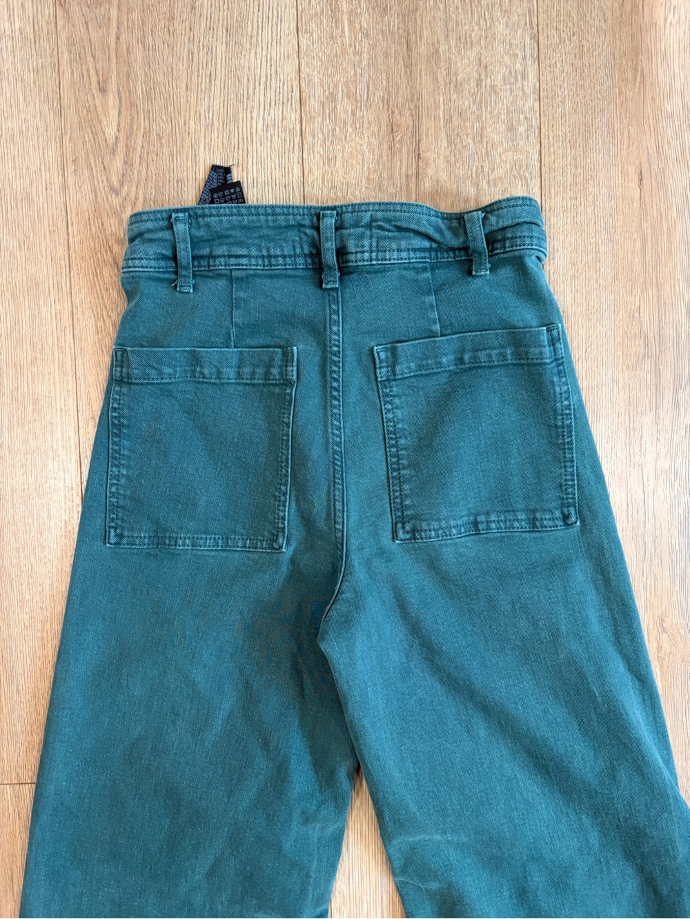 Zara Marine Straight Wide Leg Jeans Teal Green Raw Hem High Rise 28 - Picture 7 of 8